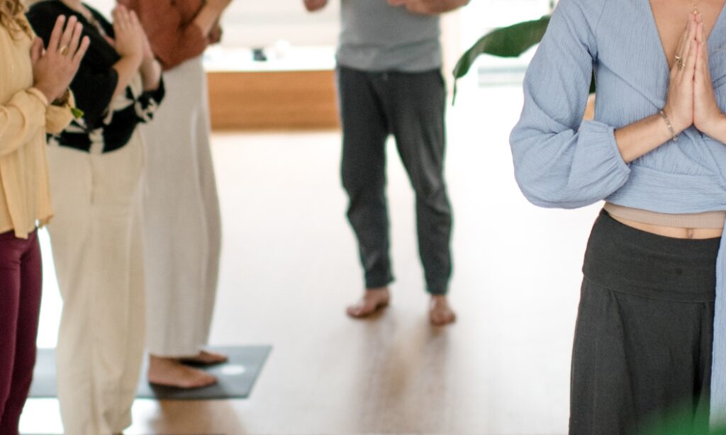 Students preparing to practice the moving meditation of Tai Chi